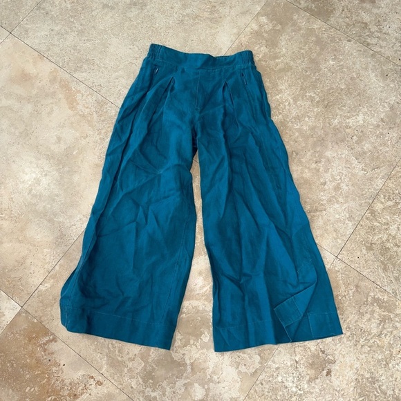 Athleta Playa Linen Wide Crop Borealis Green 100% Linen Zipper Pockets - Picture 6 of 6